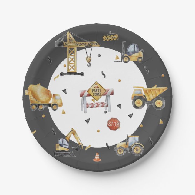 Building Adventures for an Exciting Boy's Birthday Paper Plates (Front)