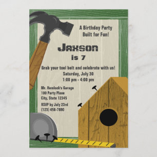 Building Birdhouse Construction Party Invitation