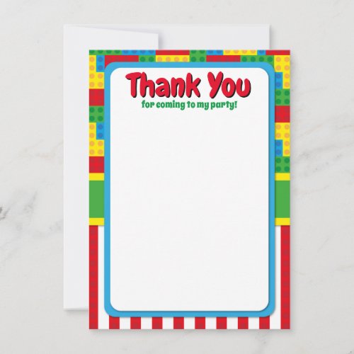 Building Block Birthday Bricks Party Baby Shower Thank You Card