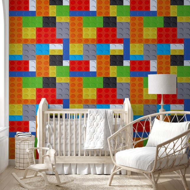 Building block blue green red white peel and stick wallpaper  (Kids)