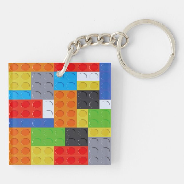 Building block brick blue green red orange yellow  keychain (Back)