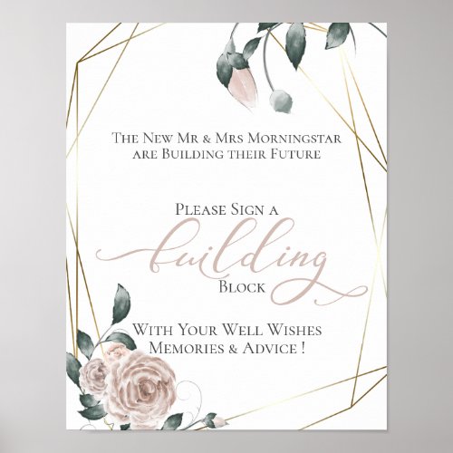 Building Block Guest Book Dusty Rose Floral Gold