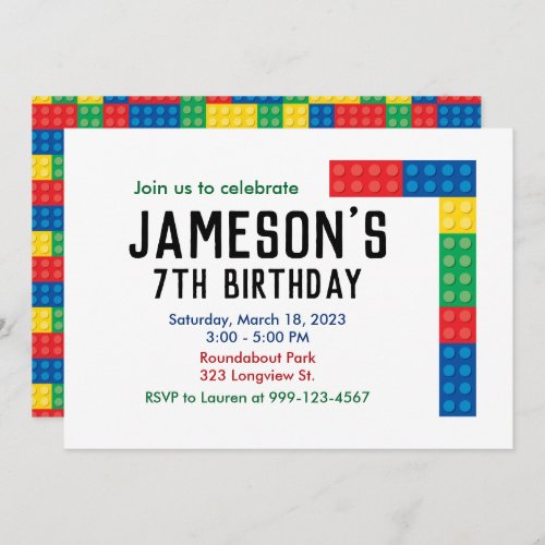 Building Block Party Invitation for 7th Party