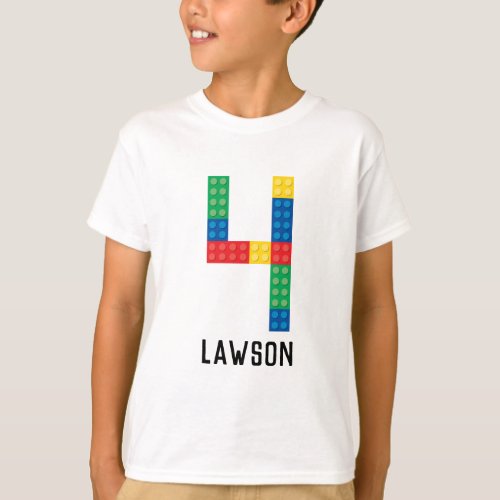 Building Block Party Shirt for 4th Birthday