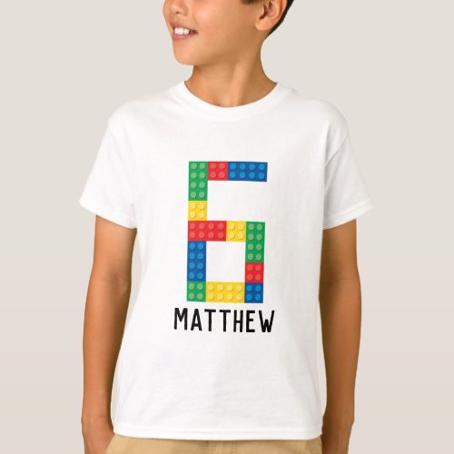 Building Block Party Shirt for 6th Birthday