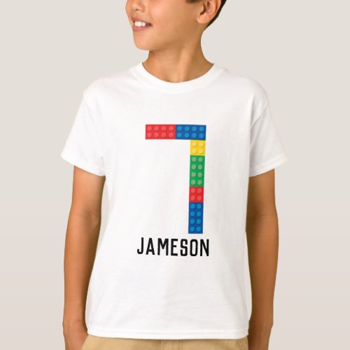 Building Block Party Shirt for 7th Birthday