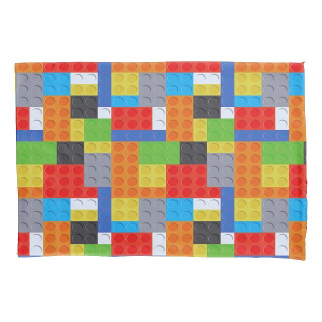 Building block red blue green yellow orange pillow case (Front)