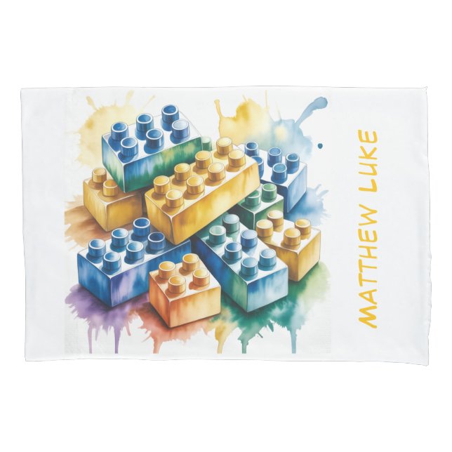 Building Block Splash Boy Birthday Party Gift Pillow Case (Front)