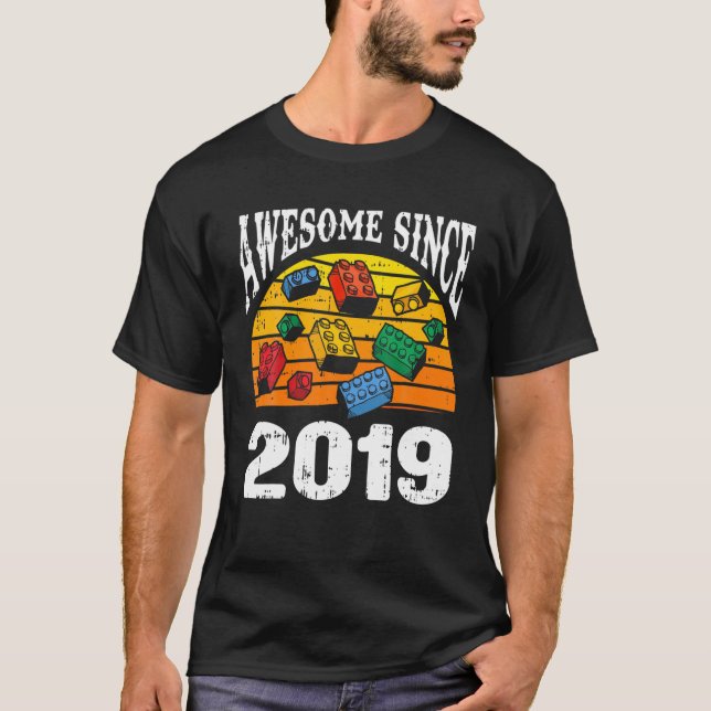 Building Blocks Awesome Since 2019 3Rd Birthday 3 T-Shirt (Front)