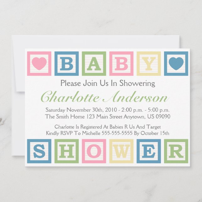 Building Blocks Baby Shower Invitiations (Green) Invitation (Front)