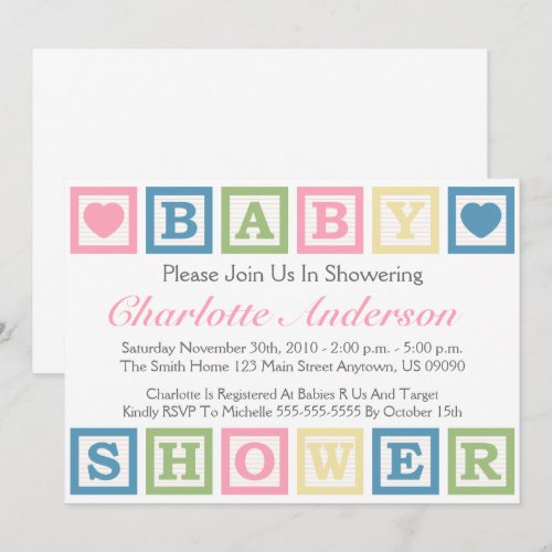 Building Blocks Baby Shower Invitiations (Pink) Announcement
