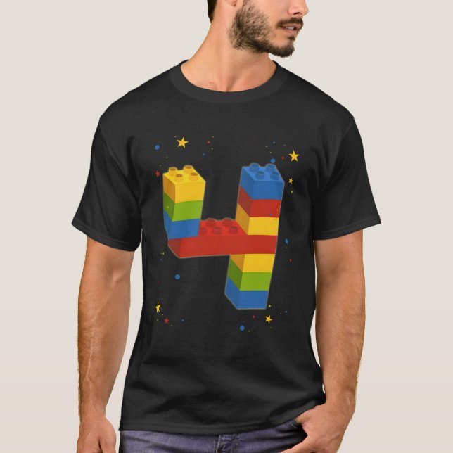 Building Blocks Birthday Boy Girl 4 Years Old Bric T-Shirt (Front)