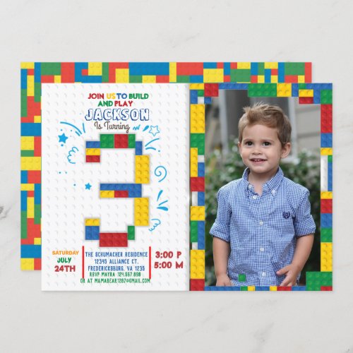 Building Blocks Birthday Bricks 3 years Invitation