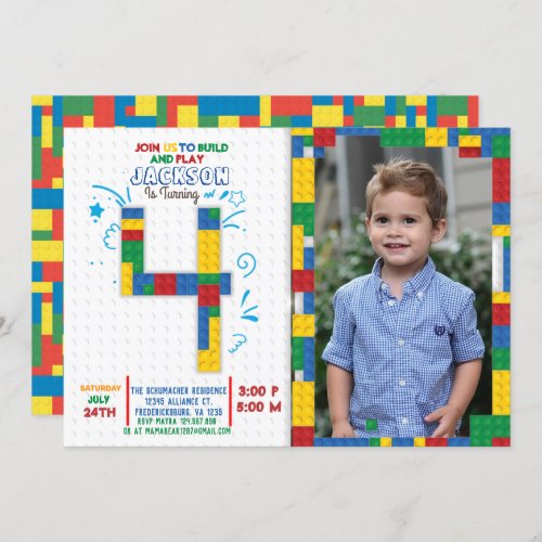 Building Blocks Birthday Bricks 4 years Invitation