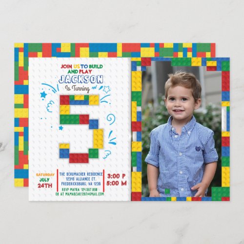 Building Blocks Birthday Bricks 5 years Invitation