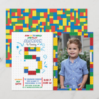 Building Blocks Birthday Bricks 5 years Invitation