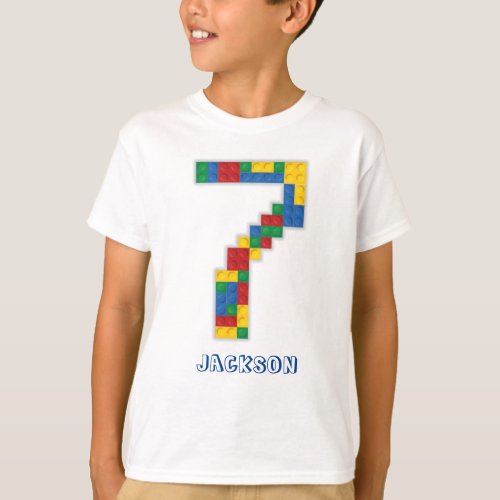 Building Blocks Birthday Bricks 7 years  T_Shirt