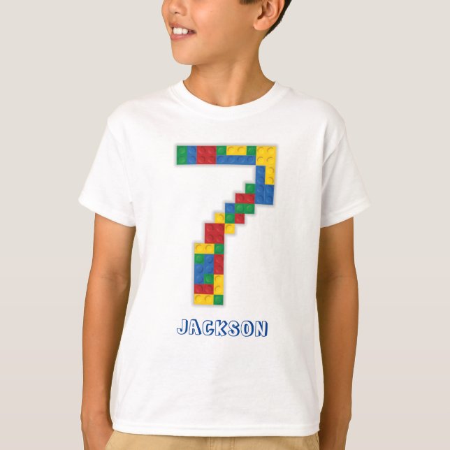 Building Blocks Birthday Bricks 7 years  T-Shirt (Front)