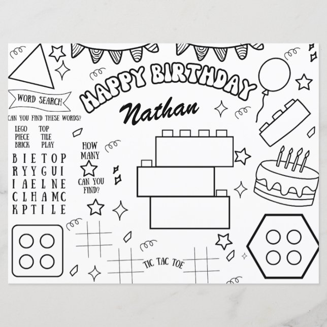 Building Blocks Birthday Coloring Page Party Decor (Front)