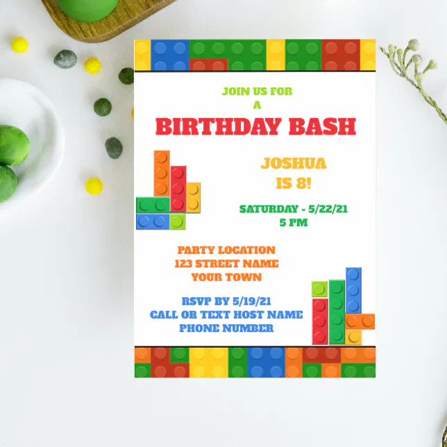 Building Blocks Birthday Invitation | Zazzle
