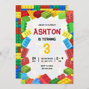 Building Blocks Birthday Invitation, Boys Birthday Invitation