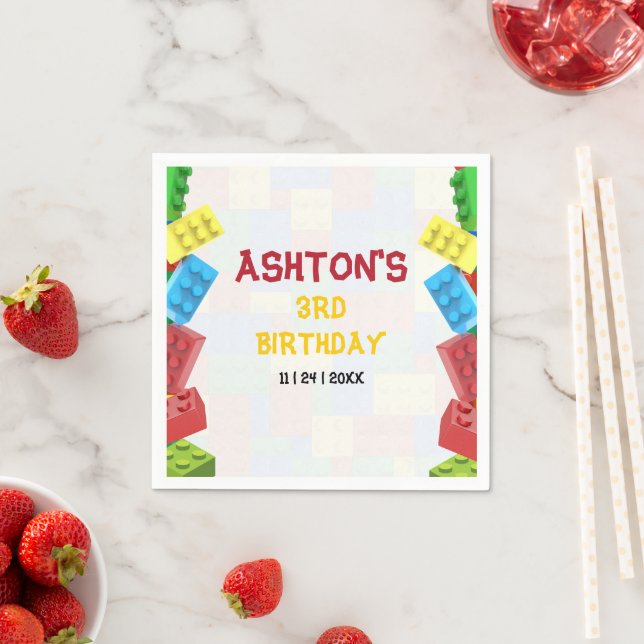Building Blocks Birthday Invitation, Boys Birthday Napkins (Insitu)