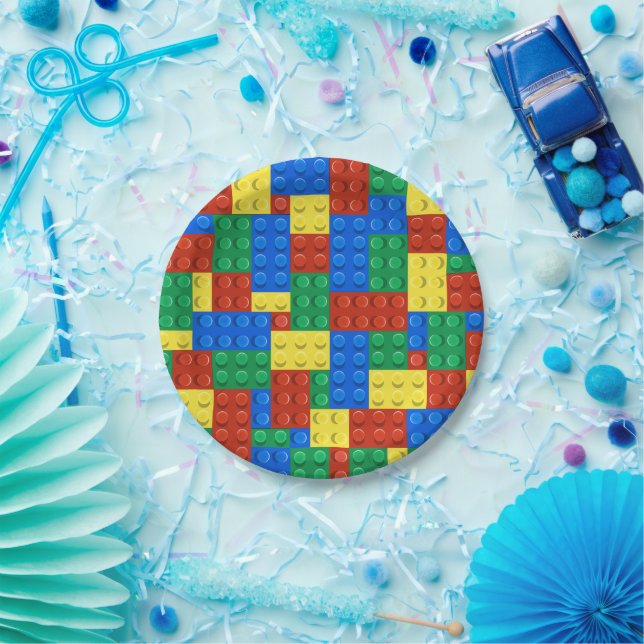 Building Blocks Birthday Invitation, Boys Birthday Paper Plates (Party)
