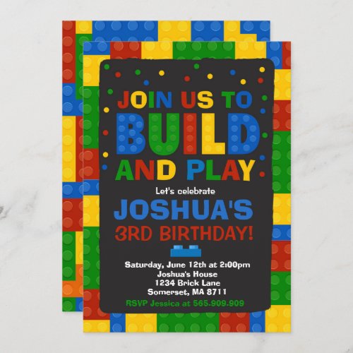 Building Blocks Birthday Invitation Bricks Party