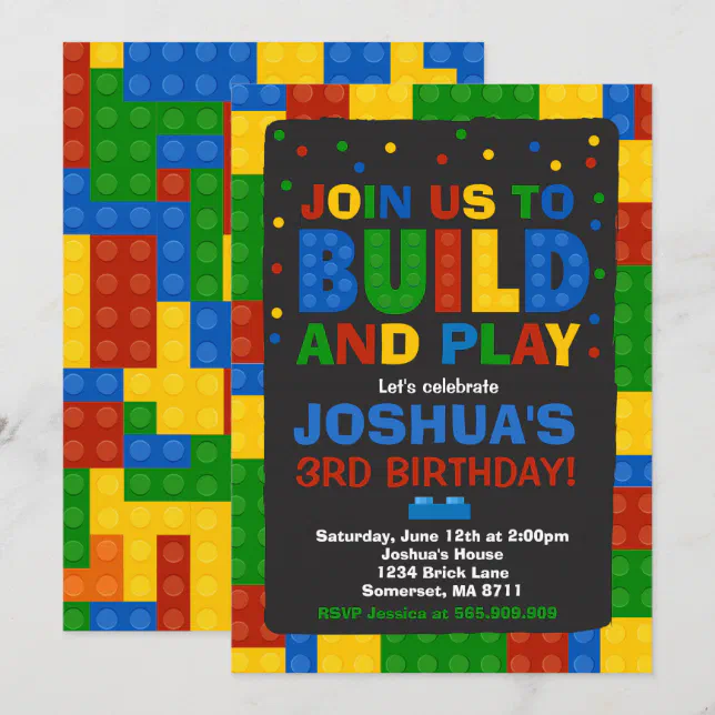 Building Blocks Birthday Invitation Bricks Party | Zazzle