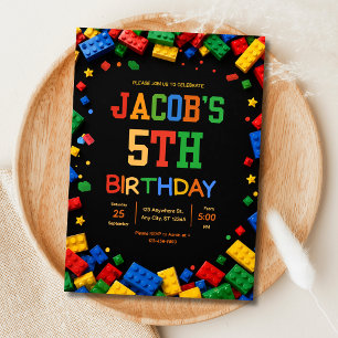 Building Blocks Birthday Party Colorful Bricks Invitation