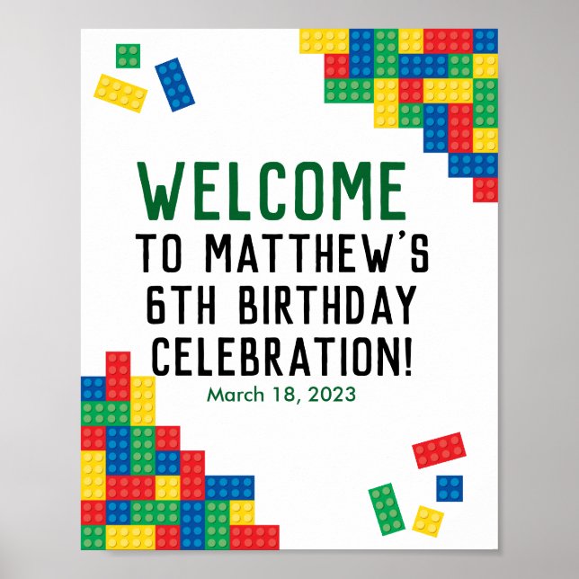 Building Blocks Birthday Party Welcome Poster (Front)