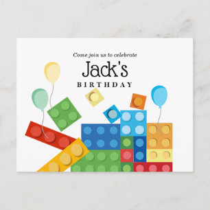 building blocks, block, toy brick invitation postcard