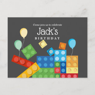 building blocks, block, toy brick invitation postcard