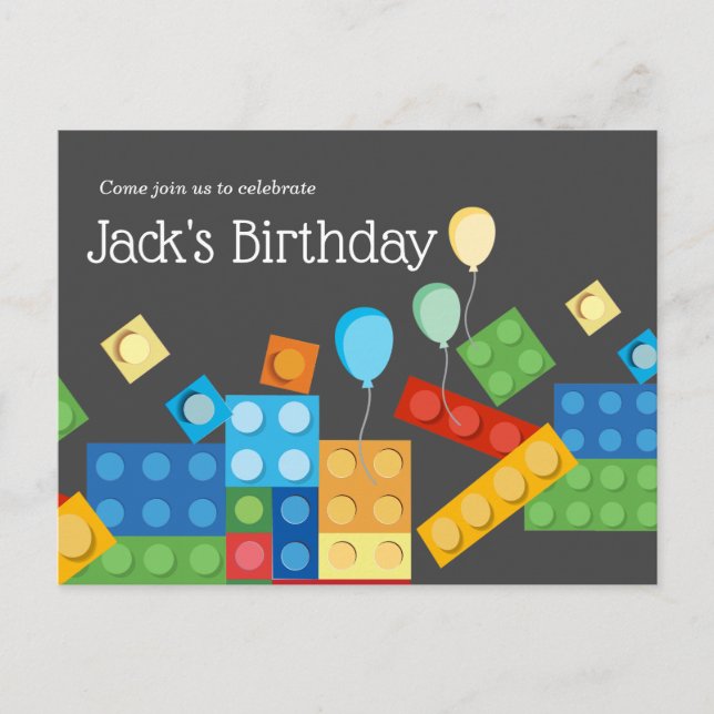 building blocks, block, toy brick invitation postcard (Front)