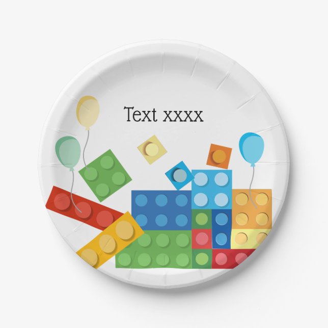 building blocks, block, toy brick paper plates (Front)
