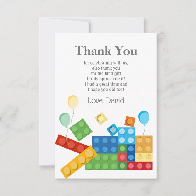 building blocks, block, toy brick thank you card (Front)