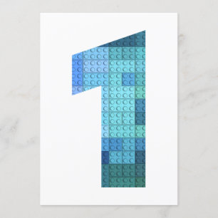 Building Blocks Blue Number One First Birthday Invitation