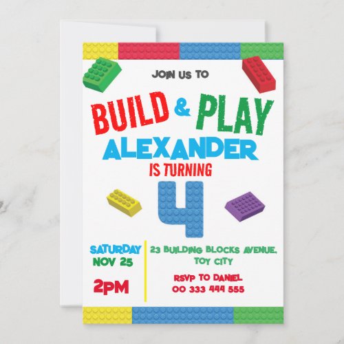 Building Blocks Boy 4th Birthday Toy Invitation