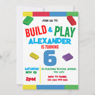 Building Blocks Boy 6th Birthday Toy Invitation