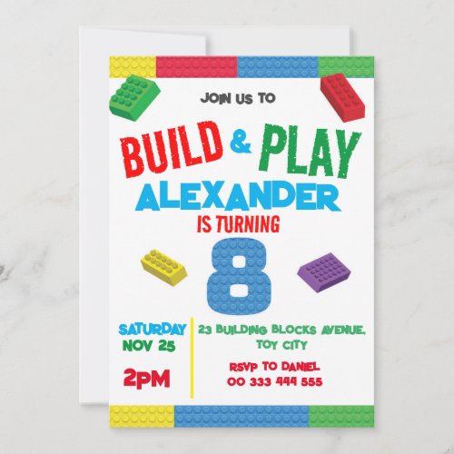 Building Blocks Boy 8th Birthday Toy Invitation