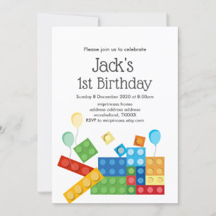 building blocks boy birthday invitation