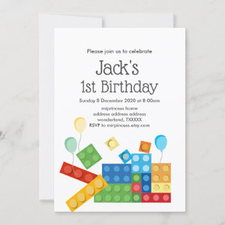 building blocks boy birthday invitation