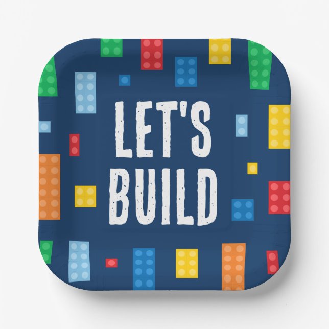 Building Blocks Boy Birthday Paper Plates (Front)