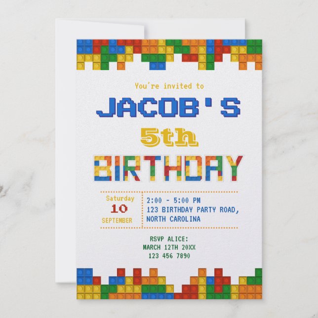 Building Blocks Boy Birthday party Invitation (Front)