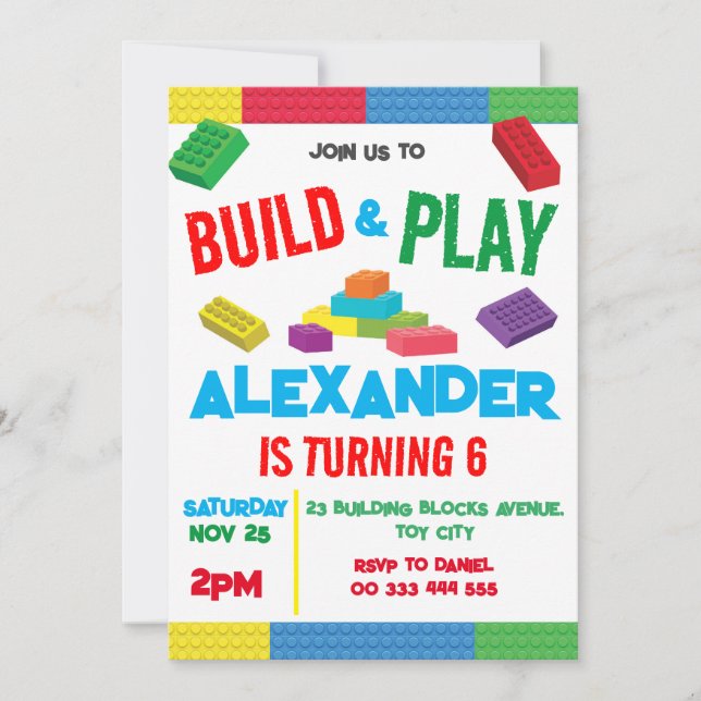 Building Blocks Boy Birthday Toy Invitation (Front)