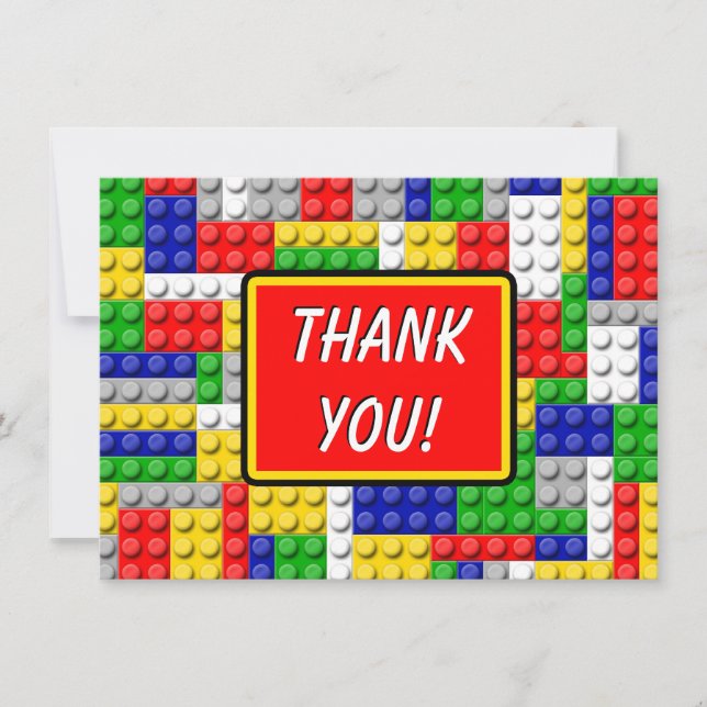 Building Blocks Boys Birthday Party Thank You Note (Front)