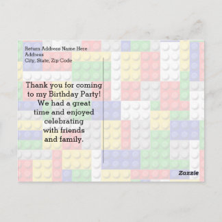 Building Blocks Boys Birthday Party Thank You Note Postcard