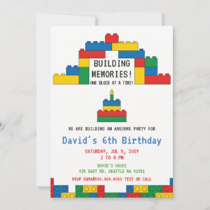 Building Blocks Building Bricks Blocks Birthday Invitation