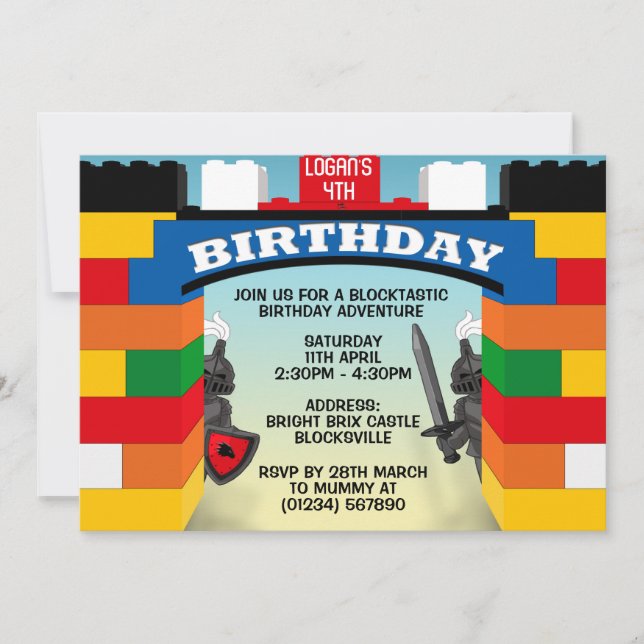 Building Blocks Castle Birthday Invitations (Front)