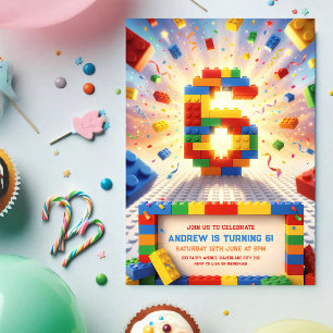 Building Blocks Colorful 6th Birthday Invitation
